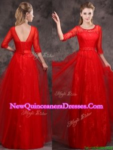 2016 Latest Applique and Beaded Red Dama Dress in Tulle and Lace