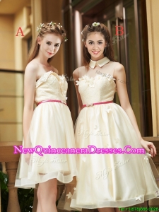 Cheap Champagne Organza Damas Dress with Appliques and Sashes