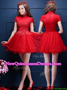 Cheap High Neck Short Sleeves Damas Dress with Appliques and Beading