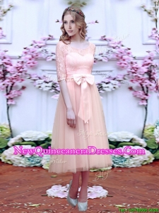 Cheap See Through Scoop Half Sleeves Damas Dress with Bowknot