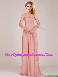 Fashionable Empire Chiffon Ruched Long Damas Dress in Peach