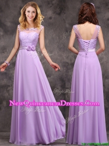 Popular See Through Applique and Laced Damas Dress in Lavender