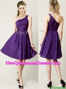 Beautiful One Shoulder Purple Short Dama Dress for Summer