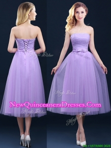 Discount Tea Length Tulle Lavender Dama Dress with Belt