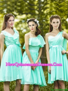 Lovely Belted and Ruched Short Dama Dress in Apple Green