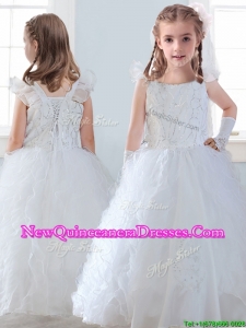2016 Discount Organza Straps Little Girl Pageant Dress with Sequins and Ruffles