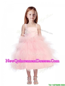 2016 Discount Spaghetti Straps Beading and Ruffled Layers Little Girl Pageant Dress in Pink