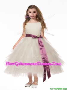 2016 Lovely Scoop White Little Girl Pageant Dress with Bowknot and Ruffled Layers