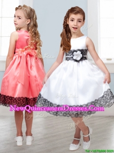 2016 Popular Scoop White Little Girl Pageant Dress with Hand Made Flowers and Lace