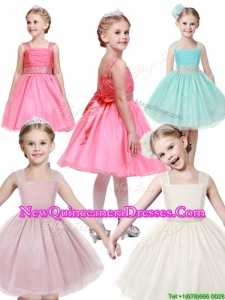 2016 Popular Straps Tulle Little Girl Pageant Dress with Bowknot and Beading
