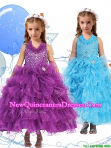 2016 Affordable Halter Top Little Girl Pageant Dress with Beading and Ruffled Layers