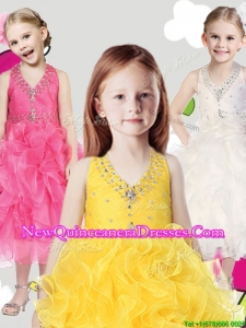 2016 Cheap Halter Top Little Girl Pageant Dress with Beading and Ruffles