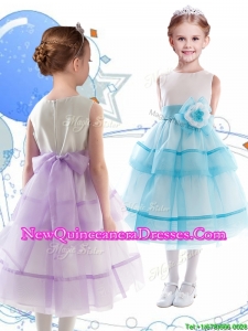 2016 Discount Scoop Organza Little Girl Pageant Dress with Hand Made Flowers and Ruffled Layers