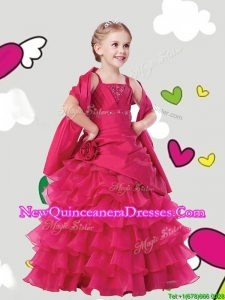 2016 Gorgeous Straps Little Girl Pageant Dress with Ruffled Layers and Hand Made Flowers