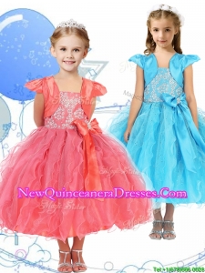 2016 Modest Spaghetti Straps Little Girl Pageant Dress with Beading and Ruffles
