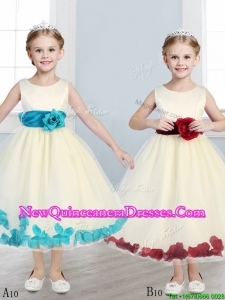 2016 Sweet Scoop Little Girl Pageant Dress with Hand Made Flowers and Appliques