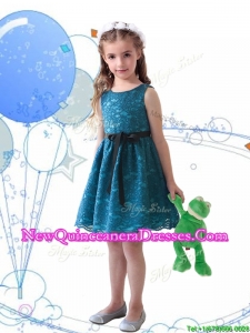 2016 Wonderful Laced and Sashed Scoop Little Girl Pageant Dress in Teal