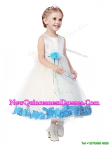 Perfect Scoop Little Girl Pageant Dress with Aqua Blue Hand Made Flowers