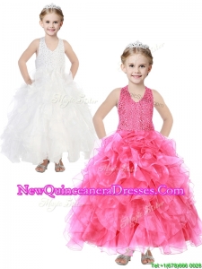 Popular V Neck Sequins and Ruffles Little Girl Pageant Dress in Organza