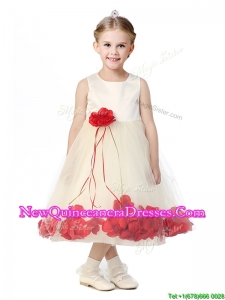 Best Scoop Little Girl Pageant Dress with Red Hand Made Flowers