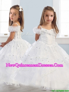 Exquisite Spaghetti Straps Cap Sleeves Little Girl Pageant Dress with Lace and Ruffled Layers