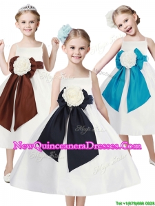 Fashionable Spaghetti Straps Little Girl Pageant Dress with Hand Made Flowers and Sashes