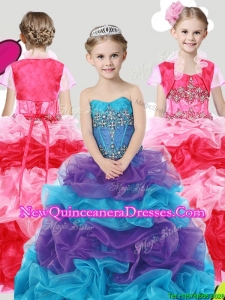 Lovely Beaded and Ruffled Little Girl Pageant Dress with Puffy Skirt