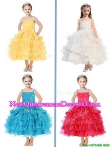 Romantic Spaghetti Straps Little Girl Pageant Dress with Beading and Ruffled Layers