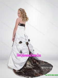 2015 Cute A Line Strapless Camo Flower Girl Dresses with Hand Made Flowers