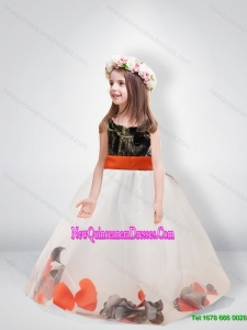 Cute Ball Gown Scoop Belt Camo Flower Girl Dresses