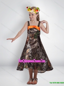 Cute High Low Straps Camo Flower Girl Dresses with Sashes