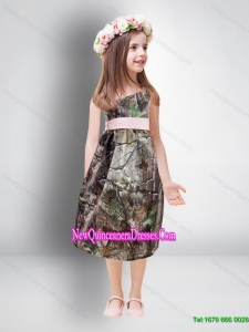 Cute One Shoulder Tea Length Camo 2014 Flower Girl Dresses