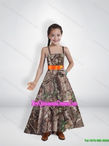 Cute and Comfortable Princess Straps Camo Flower Girl Dresses with Belt