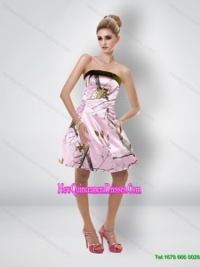 Comfortable Short Strapless Baby Pink Camo Cheap Damas Dresses