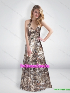 Elegant A Line Halter Top Multi Color Camo Cheap Damas Dresses with Brush Train