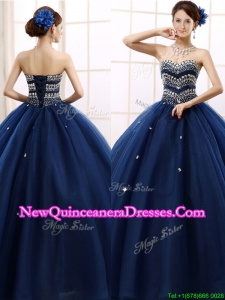 Discount Rhinestoned Really Puffy Quinceanera Dress in Navy Blue