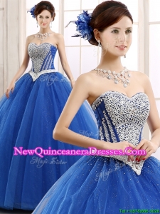 Elegant Beaded Bodice Really Puffy Sweet 16 Dress in Blue