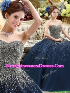 Classical Beaded Bodice Sweet 16 Dress in Navy Blue