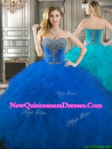 Popular Beaded Bodice and Ruffled Really Puffy Quinceanera Dress in Royal Blue