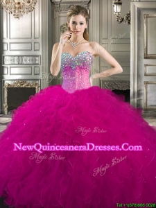 Pretty Beaded and Ruffled Tulle Sweet 16 Dress in Fuchsia