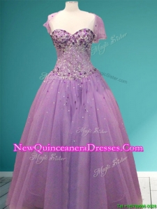 Beautiful Rhinestoned A Line Sweet 16 Gown in Lavender