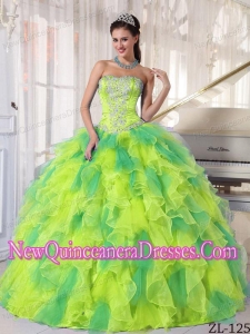 Discount Organza Appliques Quinceanera Dress with Ruffels and Beading for 2015