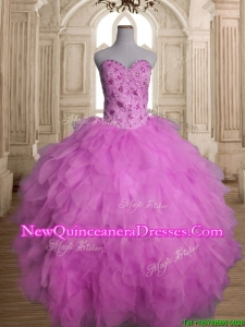 Best Lilac Tulle Sweet 16 Dress with Beading and Ruffles