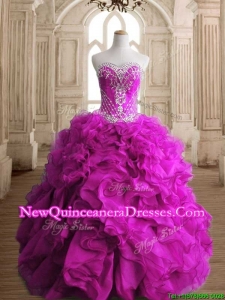Elegant Fuchsia Organza Quinceanera Gown with Beading and Ruffles