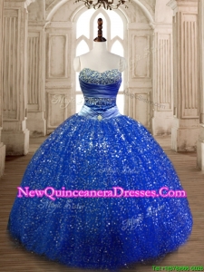 Cheap Beaded Royal Blue Quinceanera Dress in Sequins