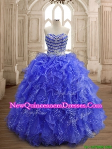 Latest Beaded and Ruffled Organza Quinceanera Dress with Really Puffy