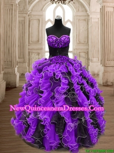 Latest Big Puffy Beading and Ruffles Quinceanera Dress in Organza