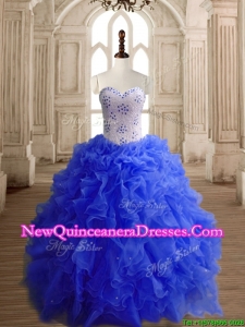 Low Price Beaded Bodice and Ruffled Royal Blue Quinceanera Dress in Organza