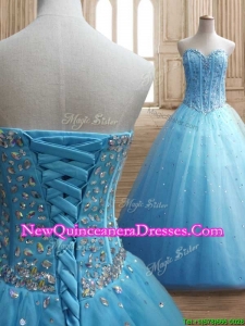 Visible Boning Beaded Bodice A Line Quinceanera Dress in Baby Blue