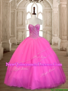 Wonderful Tulle Hot Pink Sweet 16 Dress with Beading